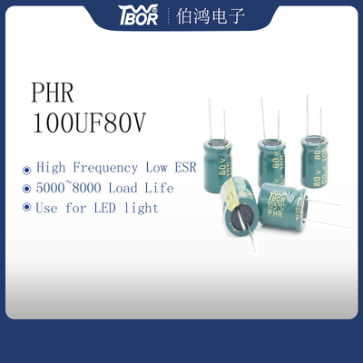 5000 ore di 100UF80V LED di condensatore 10X20MM ISO14001 della luce